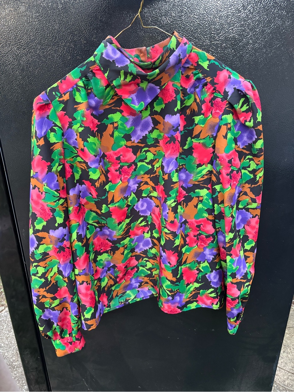 Vintage 80s Adamo Abstract Floral Mock Neck Blouse Size 5/6
